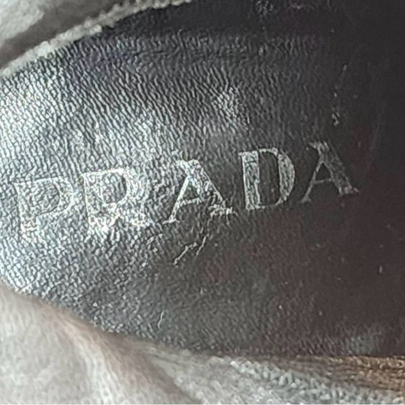 Prada Milano Brown Leather Mid-Calf Heeled Boots with Brogue Toe and Bow - Picture 6 of 8